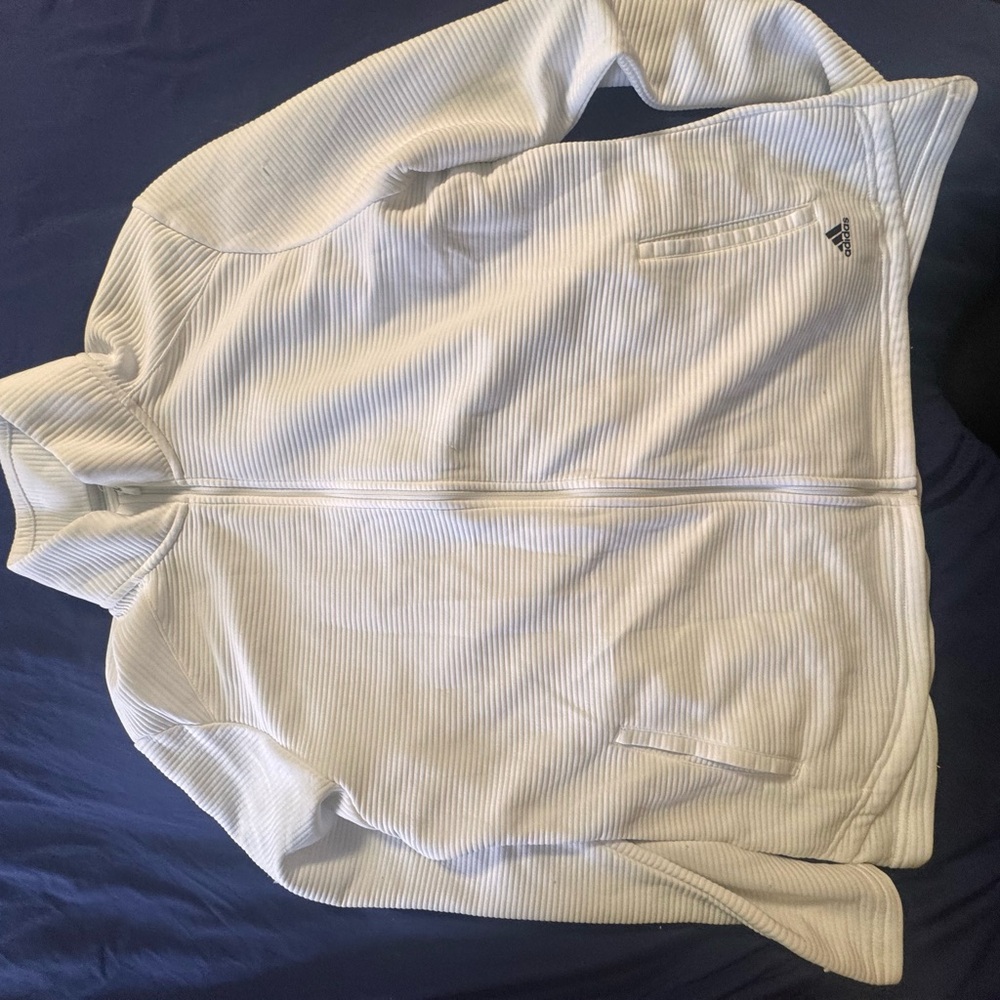 adidas White Ribbed Full-Zip Women’s Jacket